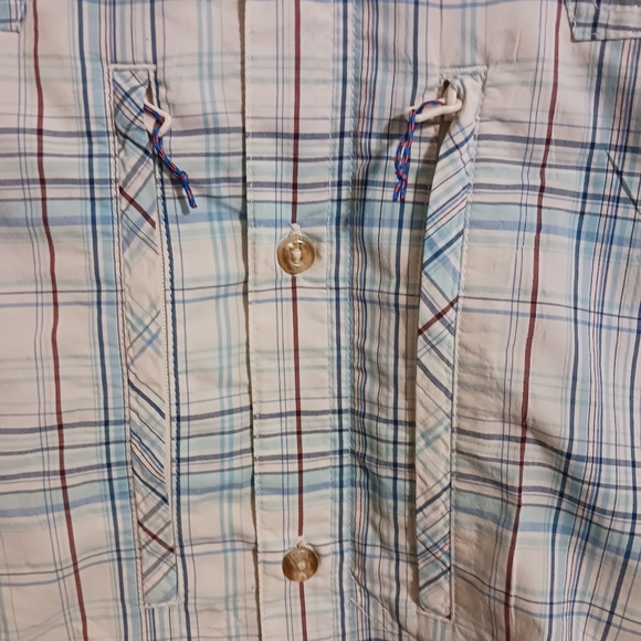 Patagonia Blue Plaid Men's Roll Tab Sleeves Pockets Sun Stretch Shirt sz XXL - Picture 4 of 6